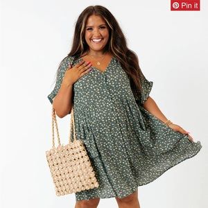 Olive Floral Baby Doll Dress 1X